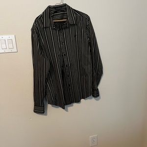 Black yellow & white strip tailored fit collar long sleeve dress shirt